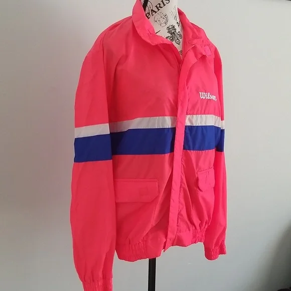 Vintage 90s Wilson Neon Pink Windbreaker | Retro Sport Colorblock Jacket Small - Picture 2 of 5